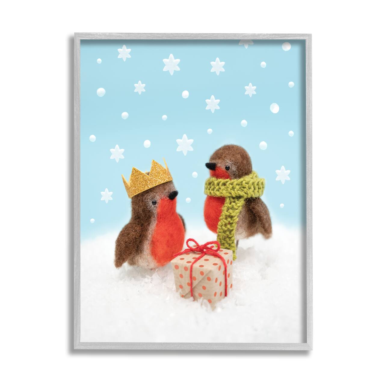 Stupell Industries Birds Gift Giving Christmas Snow Framed Giclee Art